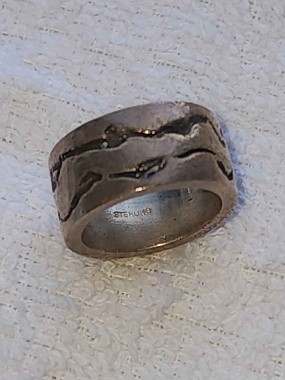 Sterling Silver Textured Band Ring - Rustic Design